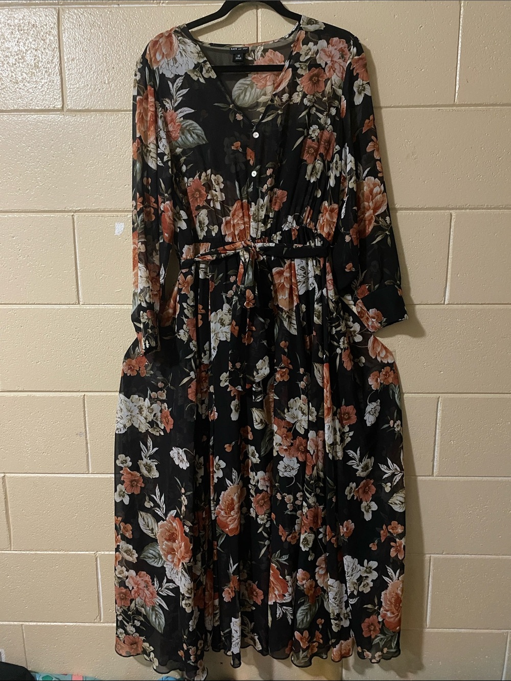 Floral Black Maxi Dress with Tie Waist